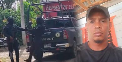 Carlos Manuel Peralta “Safiro” junto a imágenes de un operativo policial en Villa Furi.