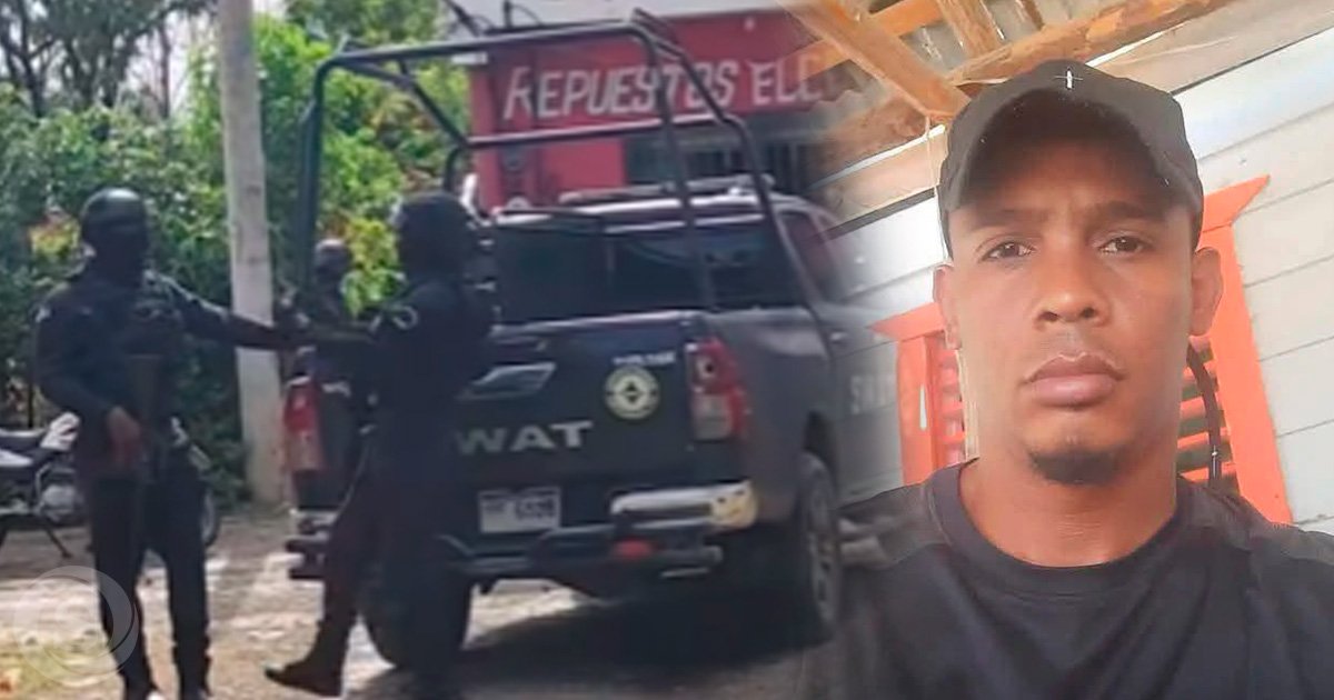 Carlos Manuel Peralta “Safiro” junto a imágenes de un operativo policial en Villa Furi.