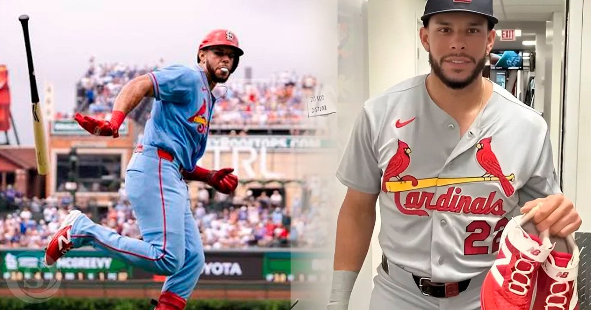 Joshua Báez aparece en acción con los St. Louis Cardinals durante su histórico debut en las Grandes Ligas y en otra imagen con el uniforme del equipo.