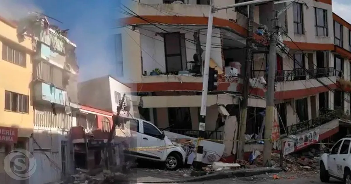 Edificio de varios niveles con daños estructurales y escombros en una calle tras el fuerte terremoto registrado en Ayacucho, Perú.