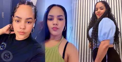 Collage de tres fotografías de una joven de cabello rizado y largo, mostrando diferentes momentos y estilos personales.