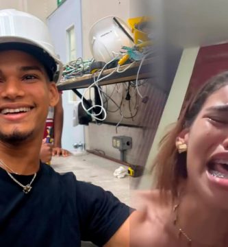 Fotografía de Emmanuel Contreras Medina junto a una imagen de una mujer que aparece llorando y haciendo un reclamo.