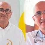 Collage con dos fotografías de Luis Mercado, quien lleva gafas y camisa clara.