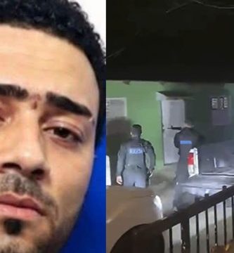 Rostro de Jorge Luis junto a imágenes de un operativo realizado por agentes policiales durante la noche.