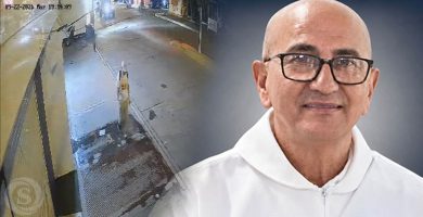 Imagen del diácono Luis Mercado junto a una captura de cámara de seguridad que muestra una calle de Navarrete.
