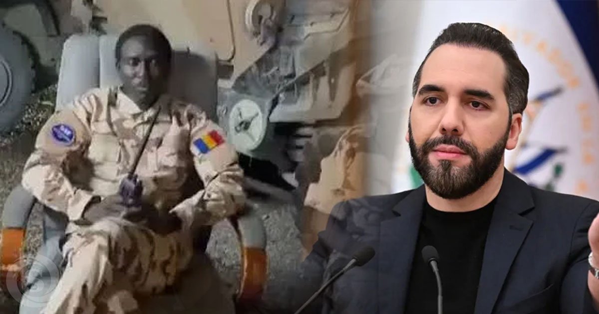 Militar chadiano en Haití y presidente Nayib Bukele tras la difusión de documentos relacionados con el caso de los cuatro aerotécnicos salvadoreños desaparecidos.
