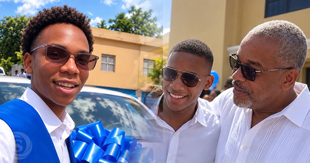 Padre sorprende a sus dos hijos con vehículos durante la graduación del menor en San Cristóbal, República Dominicana.