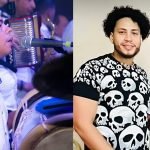 Andrés Núñez La Tormenta de Banda Real junto a su hijo en una fotografía familiar y el músico durante una presentación de merengue típico