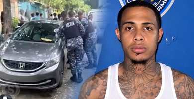 Jeury Cuello Martínez junto a imagen de agentes policiales durante un operativo en Villa Liberación, Santo Domingo