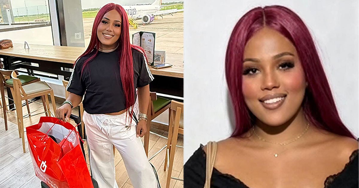 Joven de cabello rojo posa en un restaurante y en un retrato con blusa negra