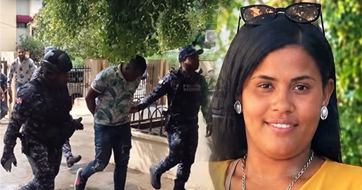 Arcadio Montero D’Oleo escoltado por agentes policiales y fotografía de Mayra Alejandra Lara, caso judicial en Azua