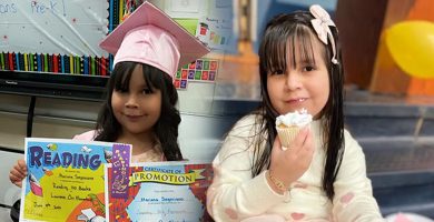 Mariana Espinoza, niña hispana de seis años, en fotografías de su etapa escolar y un momento familiar.