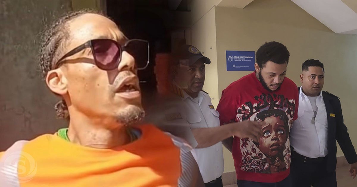 Hombre con gafas de sol junto a una imagen de un joven escoltado por agentes de seguridad en un pasillo.