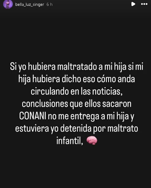 Publicación de Bella Luz Singer sobre las declaraciones de la madre de la adolescente localizada en Verón y las alegaciones de maltrato infantil.